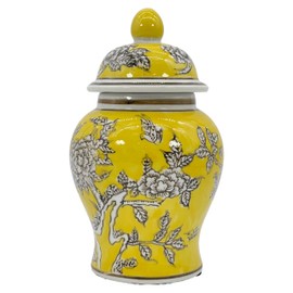8" Ceramic Ginger Jar w/Lid - Classic Chinese Style Porcelain Jar Tea Storage for Home Decor Decorative Centerpiece Vintage Accent Antique Vase Jingdezhen (Yellow)