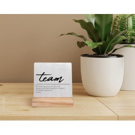 Team Definition Wood Plaque with Wooden Stand,Inspirational Teamwork Office Wooden Plaque Sign Desk Decor for Office Table Shelf Decorations,Gifts for Coworker Boss Staff Employees