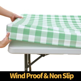 Smiry Rectangle Picnic Table Cloth, Elastic Waterproof Fitted Vinyl Tablecloths, Flannel Backed Buffalo Plaid Table Covers for Dining, Camping, Outdoor (Sage Green and White, 24" x 48")