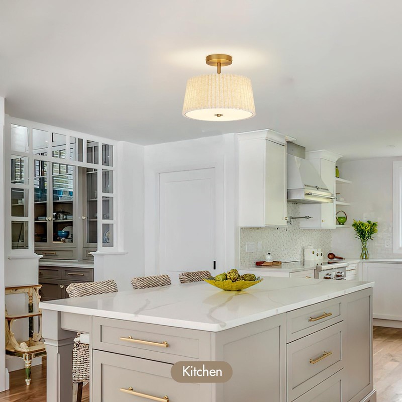 HILUXIA 13 Inch Linen Pleated Semi Flush Mount Ceiling Light