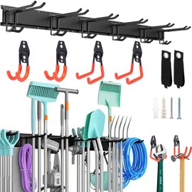FNFAI Garage Wall Organizer,48 Inch Garage Storage Rack,Garden Tool Organizer With Large Storage Space,Easy Assembly,for Shovels,Rakes,Brooms & Yard Tools