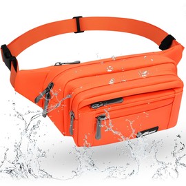 REETEE Waterproof bumbags for Ladies Men Fashion Bum Bag with Adjustable Belt and 5 Zipper Pockets Large Capacity Fanny Pack Waist Bag for Outdoors, Sport, Hiking, Travel (A-Orange)