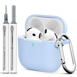 Woyinger for Airpods 4th Case Cover, Come with Cleaner Kit,Soft Skin Silicone Case Cover with Keychain, Full Protective Case for Men and Women, Compatible with AirPods 4th Generation Case(Lilac)