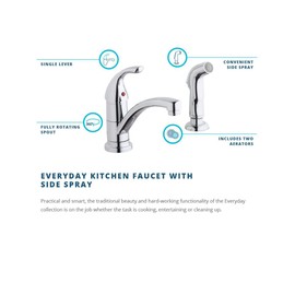 Elkay Everyday LK1501CR Two Hole Deck Mount Kitchen Faucet with Lever Handle and Side Spray, Chrome