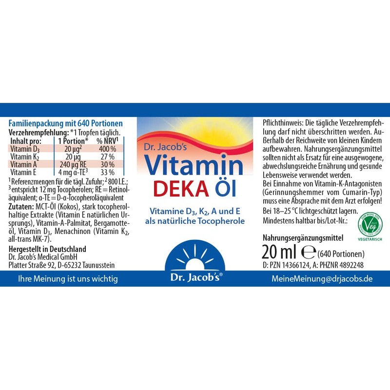 Dr. Jacob's Vitamin DEKA Oil 20 ml | Vitamin A,