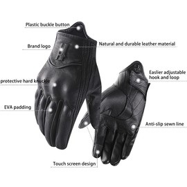 Harssidanzar Motorbike Gloves, Mens Leather Motorcycle Gloves Touchscreen Riding Racing Motorcoss Glove GM028UKK, Black(upgrade), Size XS