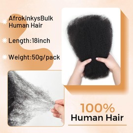 18 Inch Afro Kinkys Bulk Human Hair For Twist,100% Human Hair 4C Kinky-Curly for Dreadlocks, Loc Repair, Braiding Hair(30#, 50 Gram)