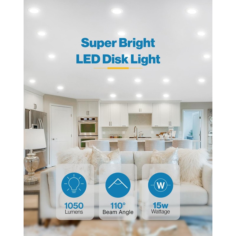 Sunco Lighting 12 Pack 5/6” LED Disk Lights Flush Mount