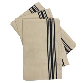 Aunt Martha's Black Herringbone Stripe Kitchen Towels Set of 3 100 Percent Cotton 18x28 Inches