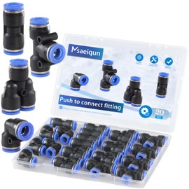MSAEIQUN 20 Pcs 1/4 Inch od Push to Connect Fittings Kit Air Line Fittings 5 Spliters+5 Elbows+5 tee+5 Straight Air Line Pneumatic Fittings Quick Release Pneumatic Connectors (1/4 20Pcs Blue)