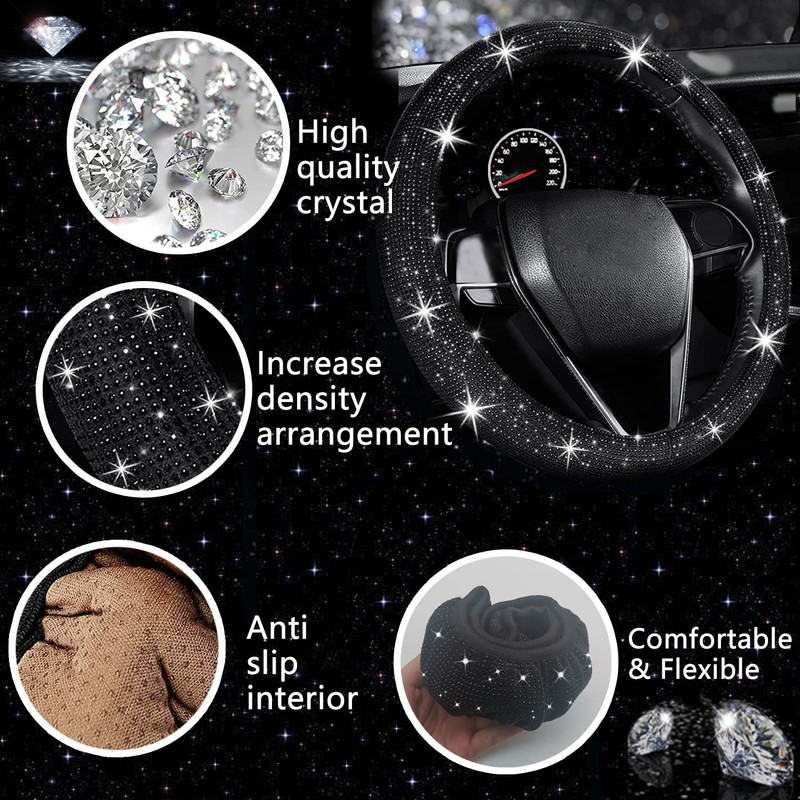 NBTEPEM 27 PCs Black Bling Car Accessories Set for Women,