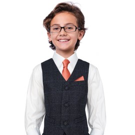 ZENXUS Boy's Solid Terra Cotta Tie with Pocket Square Set, Small Necktie for Toddlers and Boys, Self-Tied