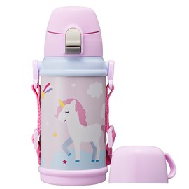 Doshisha Water Bottle, Kids Bottle, 2-Way Children's Water Bottle, 20.3 fl oz (600 ml), Unicorn, Pink