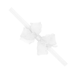 Wee Ones Girls' Mini Organza Hair Bow with Scalloped Stitched Edge on Matching Elastic Band, Newborn (0-6 months), White