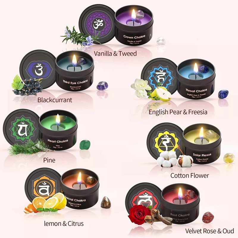 Chakra Candles with Premium Crystal and Healing Stones