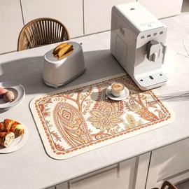 ISAENNE Designer Paisley PVC Placemats Set of 6,Classic Pattern Yelllow Rectangular Placemat, Waterproof and Heat-Resistant Paisley Style, Decoration for Kitchen, Party,Dinning,New Year,12"*17"