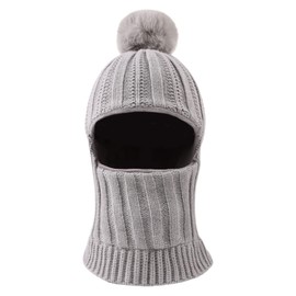 XIAOHAWANG Baby Winter Hat Boys Children's Hats Winter Polar Fleece Windproof Cold Protection Knitted Hat Boys Warm Beanie with Bobble for Children Baby, gray