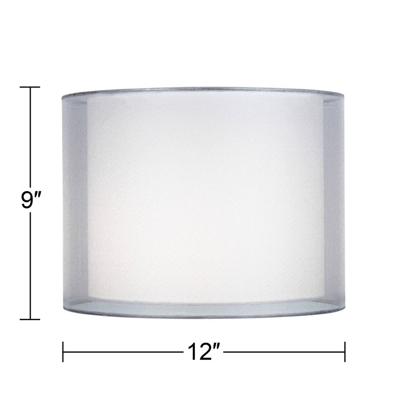 Silver and White Double Sheer Medium Drum Lamp Shade 12"