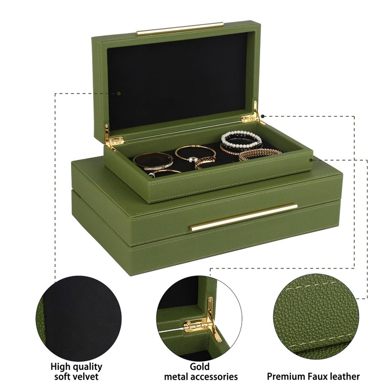 HofferRuffer Faux Leather Decorative Boxes Set of 2, Large Nesting