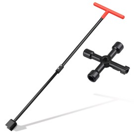 Manalete Water Meter Key 32 Inch with 4-Way Utility Key, Steel T-Handle, Water Meter Key Shut Off Tool for Curb Main Water Shut off Valve