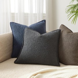 JUSPURBET Dark Grey Boucle Broadside Throw Pillow Covers 18x18 inch Set of 2 for Couch Bedroom Sofa Living Room Decorative Soft Thick Textured Cushion Covers with Hidden Zipper