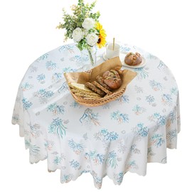 Qubjus Floral Round PVC Vinyl Tablecloth - Waterproof Oilproof Kitchen & Dining Room Table Cover - Seaweed, 55 Inch