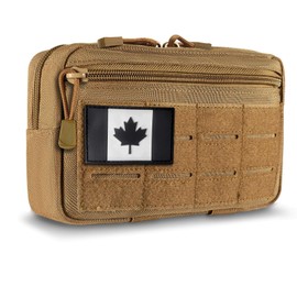 Molle Admin Pouch, Military Men Horizontal Belt Bag Utility Tactical Gear EDC Tool Organizer Pouches Include Patch for Plate Carrier, Vest, Panel Modular and Backpacks (TAN)