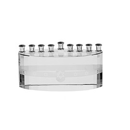 Copa Judaica Star of David Crystal Menorah for Chanukah with Frosted Band Candles - for Standard Hanukkah Candles and Most Oil Cups – Wall Menora Style – 3.5" Tall x 6.5" Wide