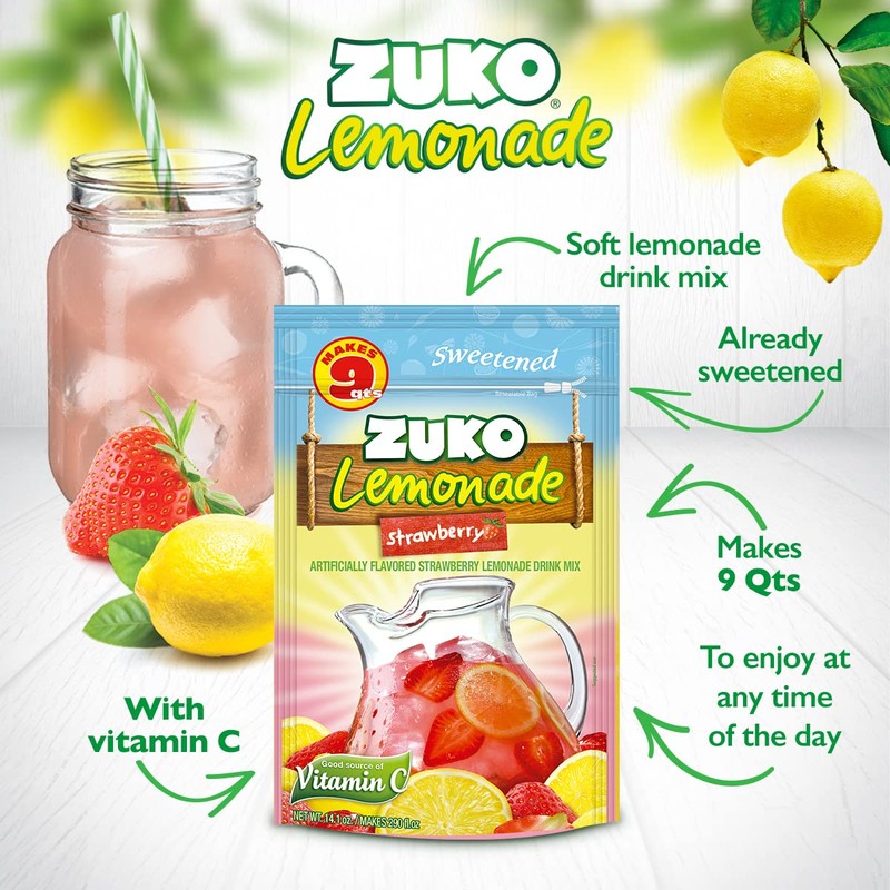 Zuko Strawberry Lemonade Instant Powder Drink | Family Pack |