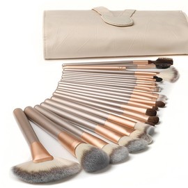 18 Pcs Makeup Brushes Set with Makeup Brushes with Wooden Storage Bag, Professional Kabuki Synthetic Fiber Brush for Foundation Blush Face Correction Pen