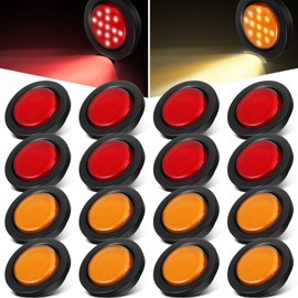 Retisee 16 Pcs 2.5 Round Clearance Lights 13 LED Front Rear Side Marker Indicators Lights Waterproof 12V Sealed Flush Mount Marker Lamps for Truck RV Car Bus Trailer Van Boat(Red, Amber)