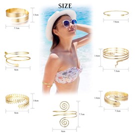 Sanfenly 7 Pcs Arm Cuff Upper Arm Band Cuff Bracelet Minimalist Simple Coil Bangle for Women Open Armlets Armband Silver Gold Adjustable Armband Set