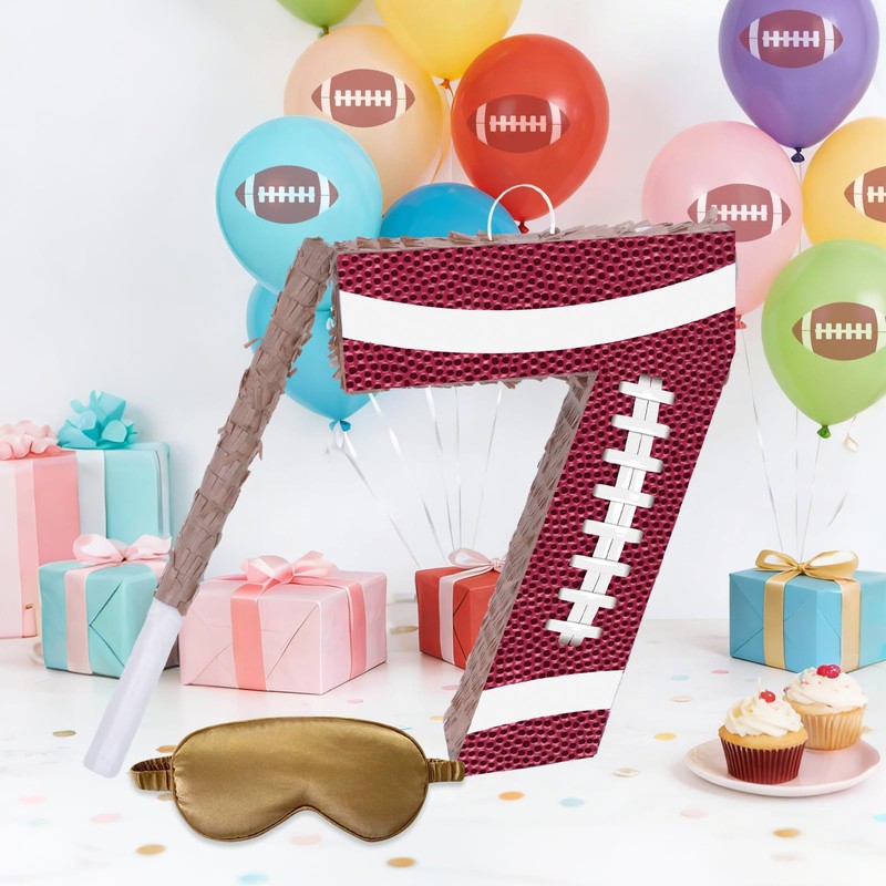 16Inch Football Number 7 Piñata Includes Blindfold, Wooden Stick and
