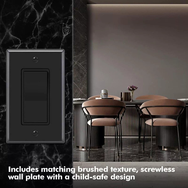 Maxbright Decora 3 Way Light Switch black,Paddle Rocker with wallplate,UL