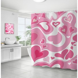 Abstract Pink Heart Shower Curtain for Bathroom Set Sweet Love Happy Mothers Day Shower Curtain Waterproof Fabric Girl Women Bathroom Curtain Decor with 12 Hooks 72x72