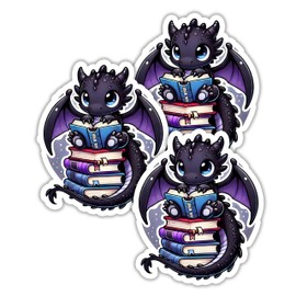 314PI (3pcs) Dragon Reading Book Sticker, Bookish Stickers, Water Assistant Dragon Fantasy Stickers, Book Lovers Decal for Water Bottle Phone Laptop, Gift for Readers, Fourth Wings Sticker (Size 3")