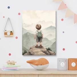 SKYSUKEY Adventure Nursery Boy Wall Art, Watercolor Mountain Wall Decor, Baby Room Decor