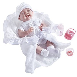JC Toys Soft Body La Newborn in White Bunting and Accessories., 15.5" (18786)