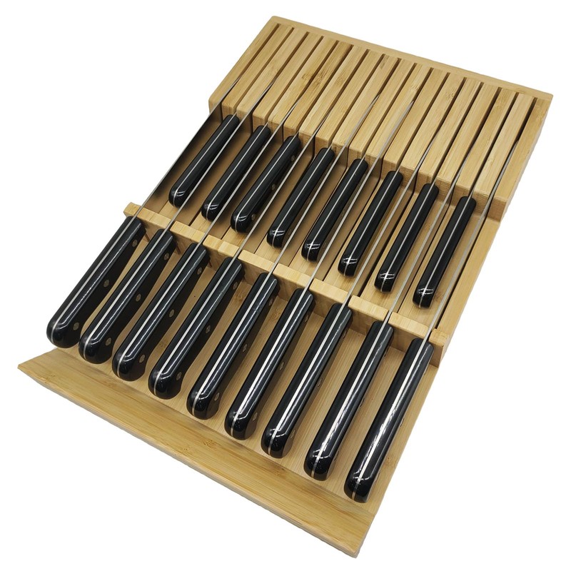 MIAO YUAN Bamboo In-Drawer Knife Block, 17 Slot Large Capacity