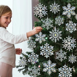 72Pcs Snowflakes Christmas Tree Decorations - Iridescent Christmas Tree Ornaments Hanging Glitter Snowflakes for Christmas Tree Winter Holiday Party Wall Ceiling Window Decorations