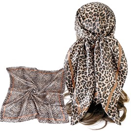 35" Square Satin Leopard Print Headscarf for Women, Like Silk Large Neck Scarf Bandana for Hair Wrap, Fashion Accessories