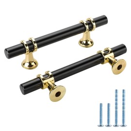 Rergy Cabinet Handles Drawer Pulls and Knobs, 10Pack Black and Gold 3inch Hole Center, Kitchen Hardware for Dresser Handle Zinc Alloy Furniture Pull