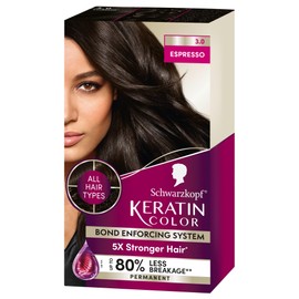 Schwarzkopf Schwarzkopf Keratin Color Permanent Hair Color, 3.0 Espresso, 1 Application - Professionally Inspired Permanent Hair Dye, for up to 80% Less Breakage vs Untreated Hair and up to 100% Gray Coverage