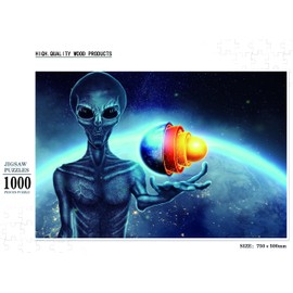 YINGJIEKISSU Alien humonoid Holds a Hologram of The Globe UFO - 1000 Piece Jigsaw Puzzle for Adult