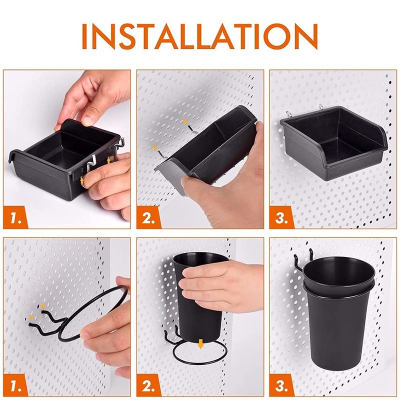 PRATYAHARA Bins Peg Board Cups with Hooks & 12 Pack,Assortment