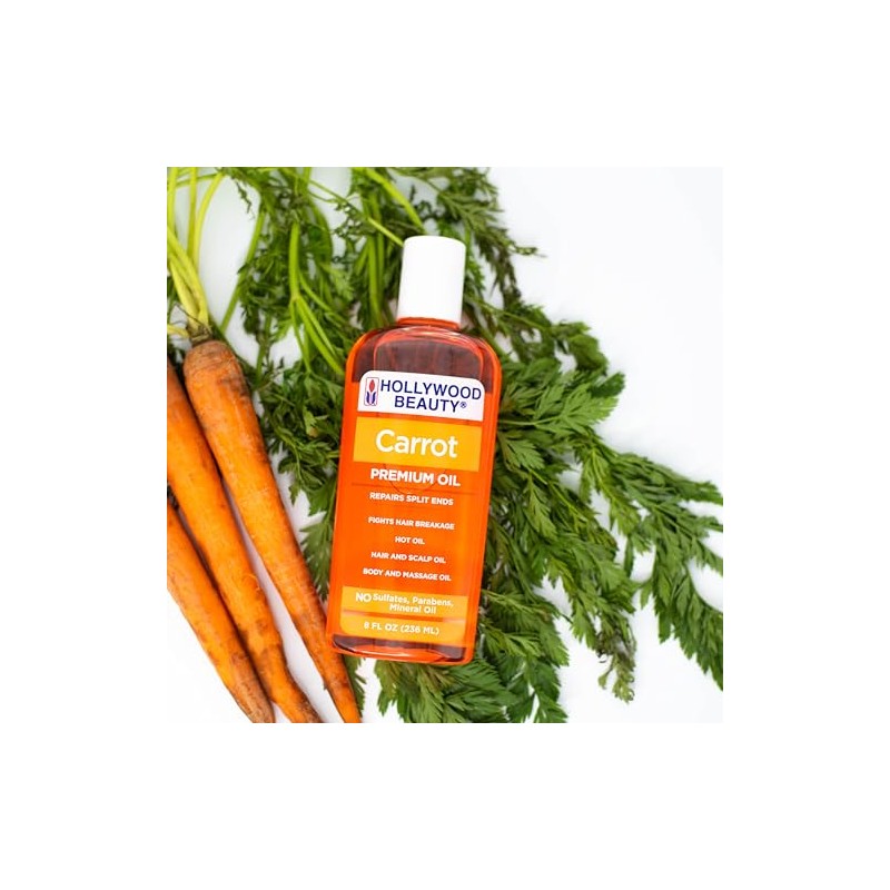 Hollywood Beauty Carrot Hair Oil, 8oz Bottle, Hair, Scalp, Skin,