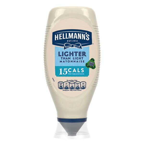 Hellmann's Lighter than Light Mayonnaise 100% recycled plastic bottle light mayo for sandwiches, wraps, and salads 750 ml