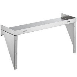 Glownary Stainless Steel Utility Wall Shelf, 24 Inch, 2 Mop Holders, 3 Rag Hooks, NSF Listed, Commercial Storage Rack