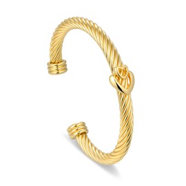 Wiilkac Cuff Bracelets for Women Two Tone - Cable Bangle Bracelet Twisted Silver Wire - Gold Herat Vintage Mixed Metal Cuff Bracelets Jewelry Gift (Gold)