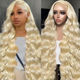 KEGOO 613 Lace Front Wig Human Hair 34 Inch Blonde Wig Human Hair 13x6 Body Wave Blonde Lace Front Wigs Human Hair Pre Plucked 200% Density 613 Blonde Human Hair Wig